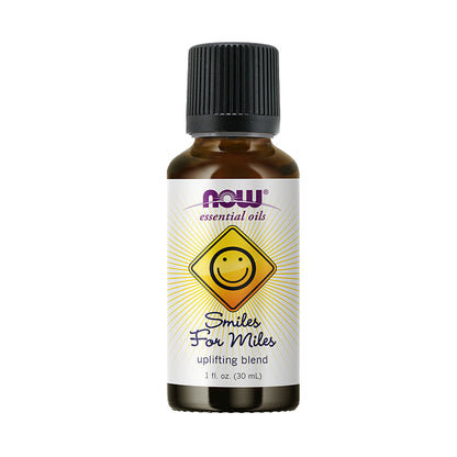 NOW Essential Oils, Smiles for Miles Aromatherapy Blend, Refreshing Aromatherapy Scent, Blend of Pure Essential Oils, Vegan, Child Resistant Cap, 1-Ounce (30ml) - Bloom Concept Malaysia