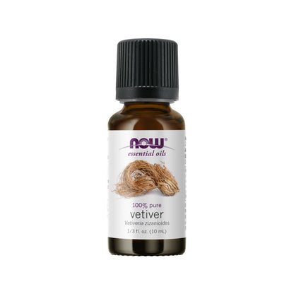 NOW Essential Oils, Vetiver Oil, Woodsy Aromatherapy Scent, Steam Distilled, 100% Pure, Child Resistant Cap, (10ml) - Bloom Concept Malaysia