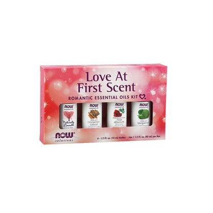 NOW Essential Oils, Love at First Scent Aromatherapy Kit, 4x10ml Including: Bergamot, Cinnamon Cassia, Rose Absolute and our Naturally Loveable Essential Oil Blend With Child Resistant Caps - Bloom Concept Malaysia