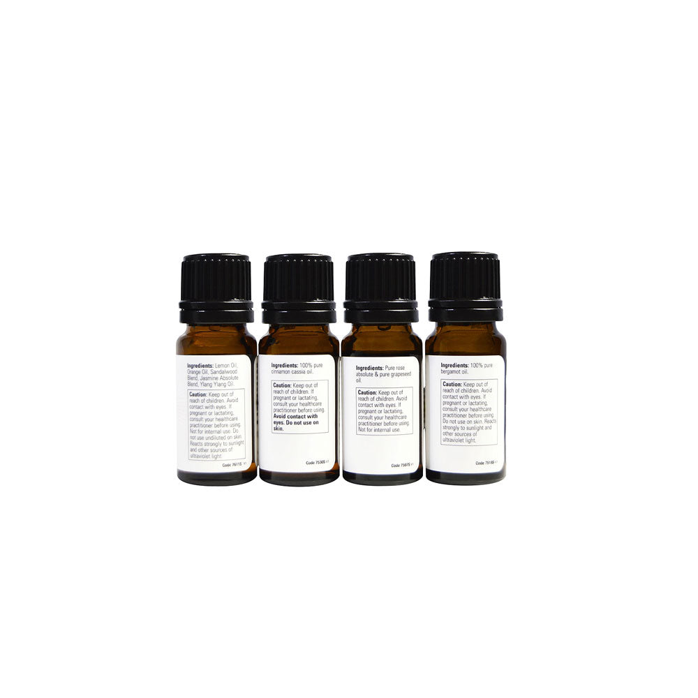 NOW Essential Oils, Love at First Scent Aromatherapy Kit, 4x10ml Including: Bergamot, Cinnamon Cassia, Rose Absolute and our Naturally Loveable Essential Oil Blend With Child Resistant Caps - Bloom Concept Malaysia