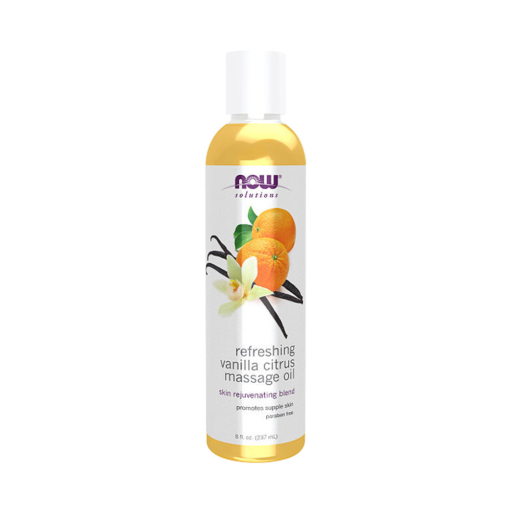 NOW Solutions, Refreshing Vanilla Citrus Massage Oil, Skin Rejuvenating Blend, Supple Skin, 8-Ounce (237 ml)
