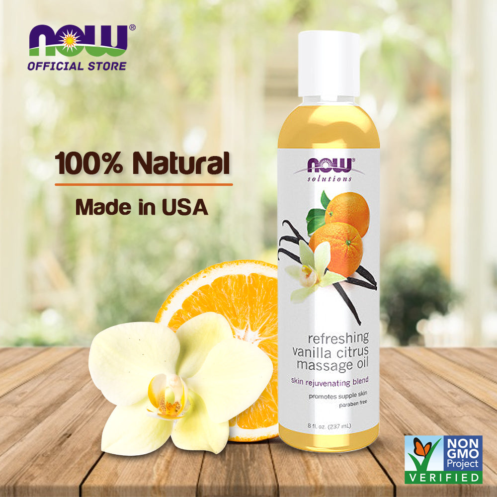 NOW Solutions, Refreshing Vanilla Citrus Massage Oil, Skin Rejuvenating Blend, Supple Skin, 8-Ounce (237 ml)