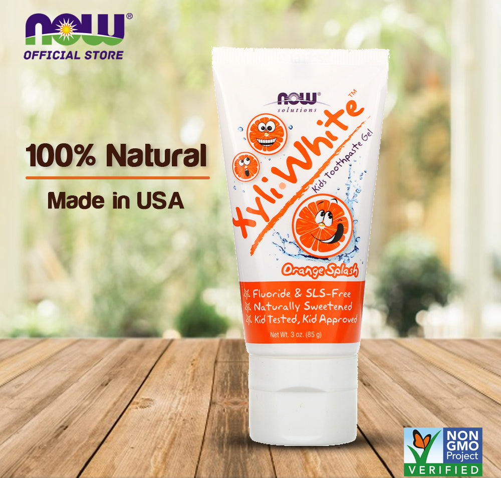 NOW Solutions, XyliwhiteToothpaste Gel for Kids, Orange Splash Flavor, Kid Approved! 3-Ounce, packaging may vary (85 g)