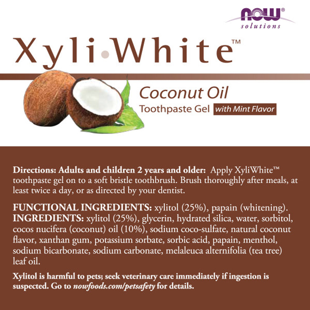 NOW Solutions, Xyliwhite Toothpaste Gel, Coconut Oil, Cleanses and Whitens, Cool Coconut-Mint Taste, 6.4-Ounce (181 g)