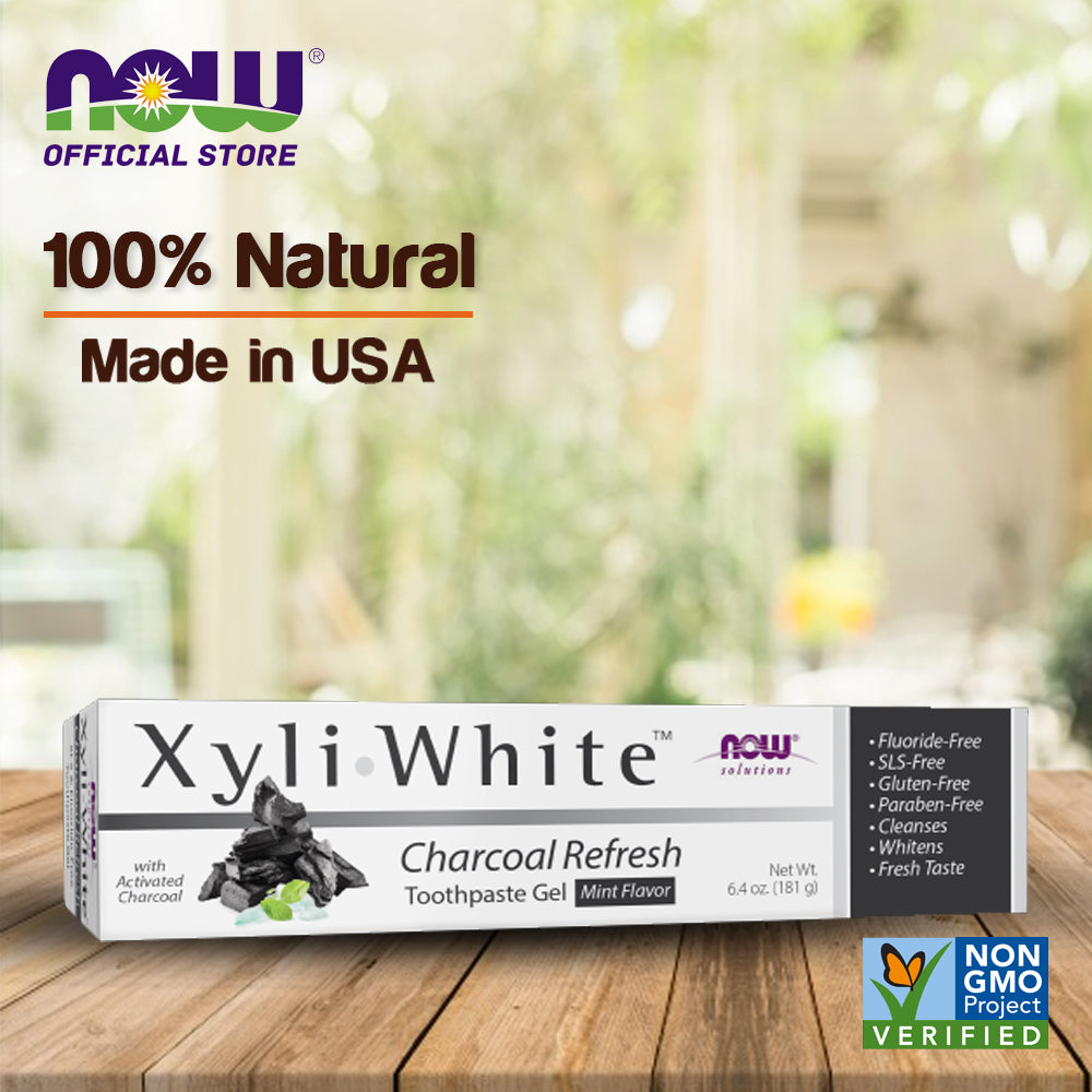 NOW Solutions, Xyliwhite Toothpaste Gel, Charcoal Refresh With Activated Charcoal, Cleanses and Whitens, Fresh Taste, 6.4-Ounce (181g)