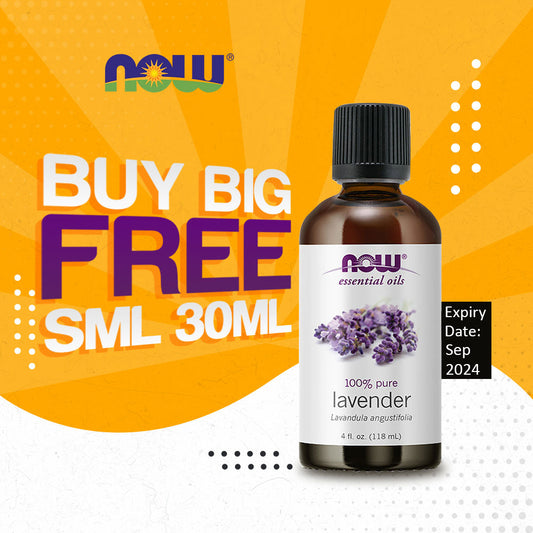 [Buy Big Free Small] NOW Essential Oils, Lavender Oil, Soothing Aromatherapy Scent, Steam Distilled, 100% Pure, Vegan, Child Resistant Cap, 4-Ounce (118ml)