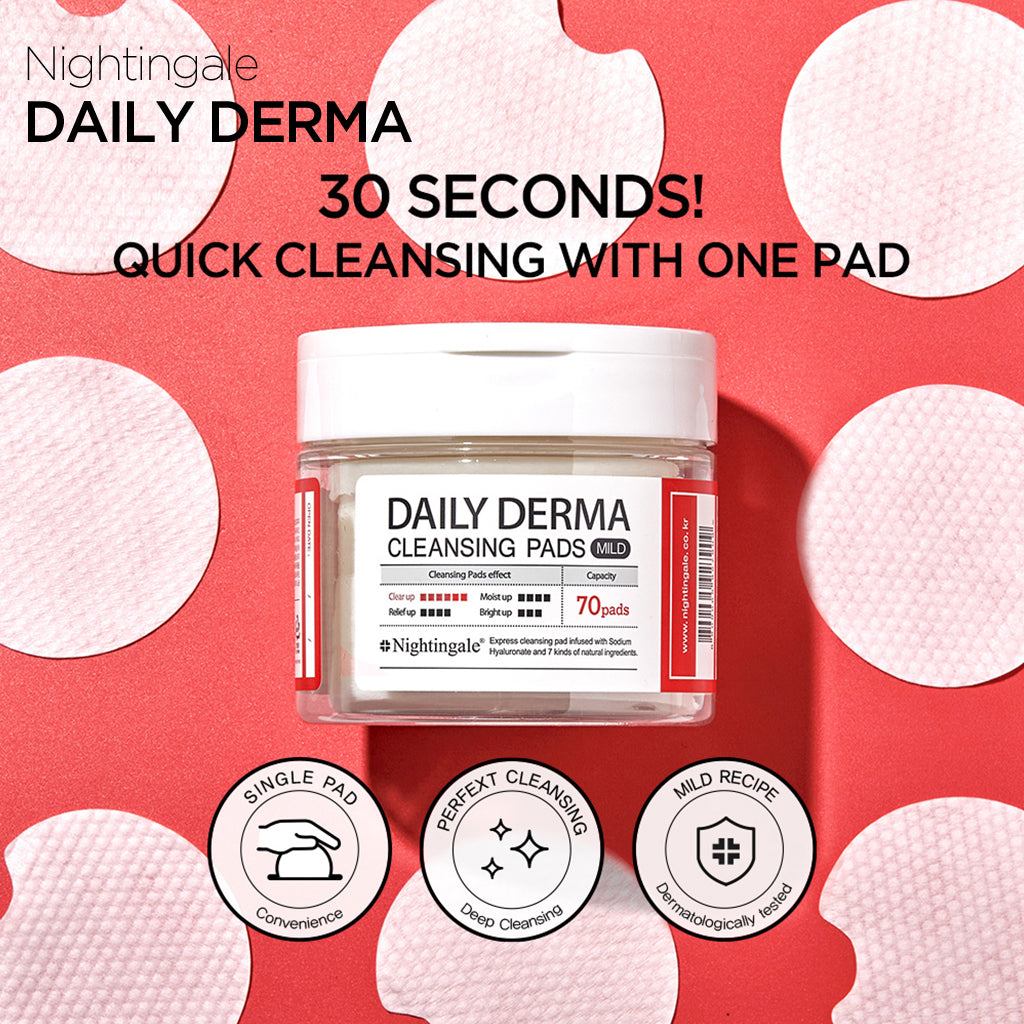 Gentle Daily Derma Cleansing Pads by Nightingale - Mild, Easy Makeup Remover for Sensitive Skin - Korean Skincare Cosmetics (70 Count/270ml)