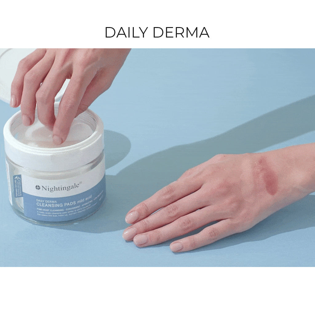 Gentle Daily Derma Cleansing Pads by Nightingale - Mild Acid pH 5.5 - Gentle Facial Cleanser for Sensitive Skin, Exfoliating, Sebum Control, Hydration, Korean Skincare (70 pads/270ml)