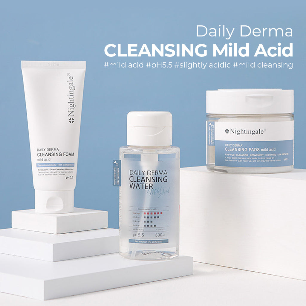 Gentle Daily Derma Cleansing Pads by Nightingale - Mild Acid pH 5.5 - Gentle Facial Cleanser for Sensitive Skin, Exfoliating, Sebum Control, Hydration, Korean Skincare (70 pads/270ml)