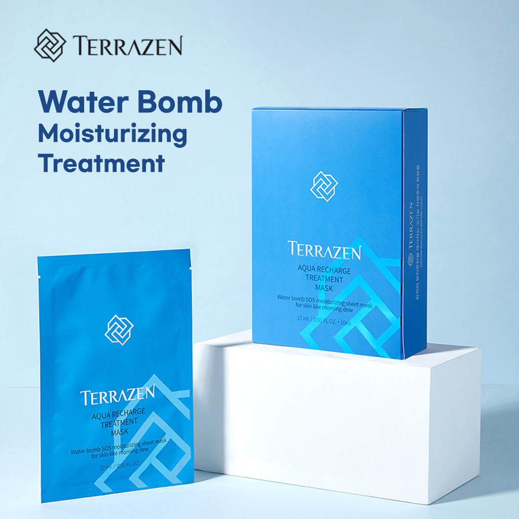 TERRAZEN Aqua Recharge Treatment Mask (10ea) Hydrating Hyaluronic facial water bomb treatment mask; enjoy endless moisture & barrier care
