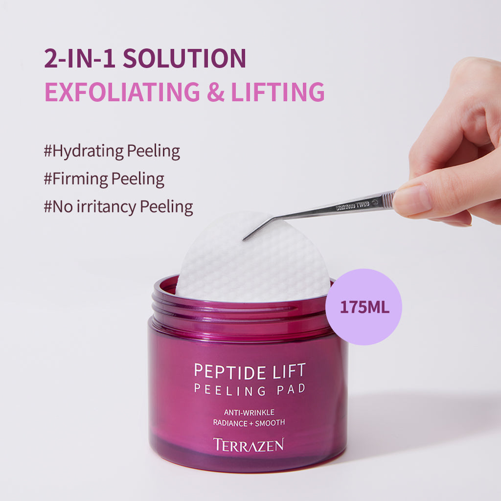 TERRAZEN Peptide Lift Peeling Pads: Daily Firming Peeling Pad - Clinically Proven Zero-Irritancy (175ml/60 Pads)