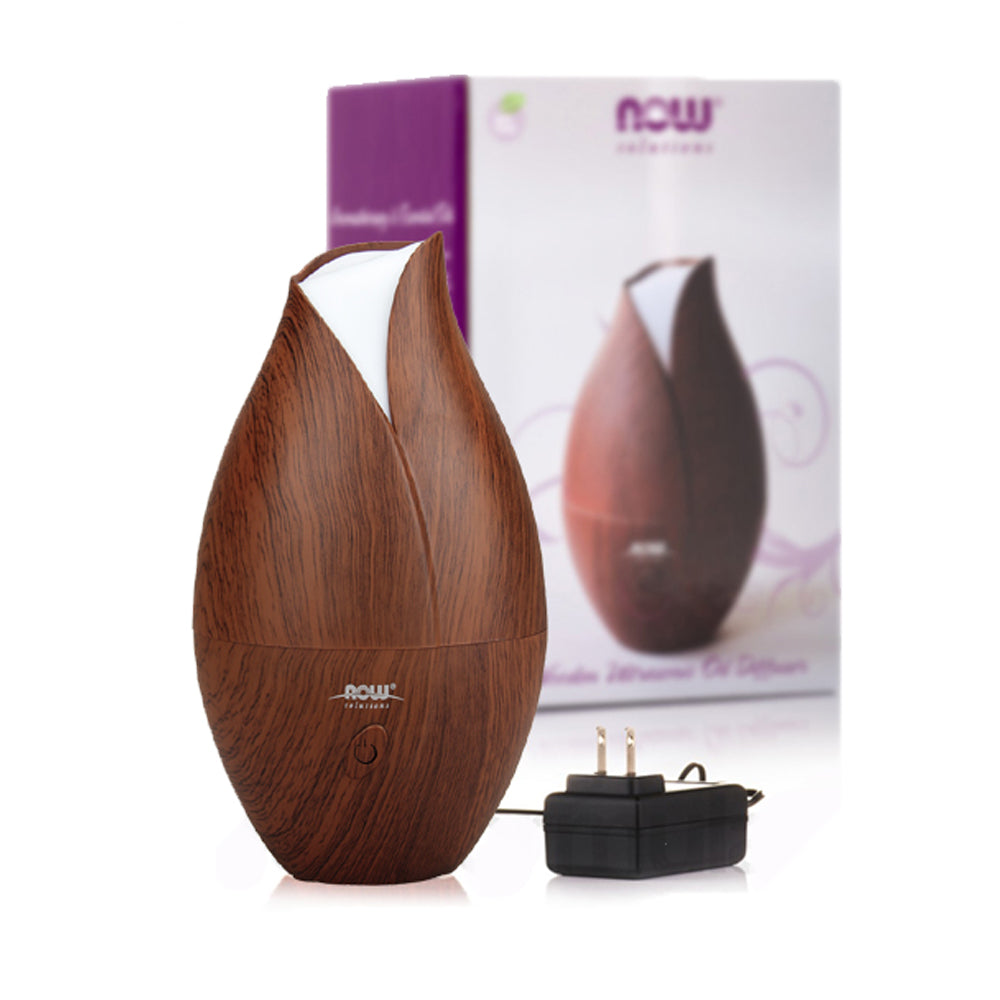 NOW Essential Oils, Ultrasonic Faux Wood Aromatherapy Oil Diffuser, Contemporary Design, Extremely Quiet Heat Free, Color Changing LED Diffuser