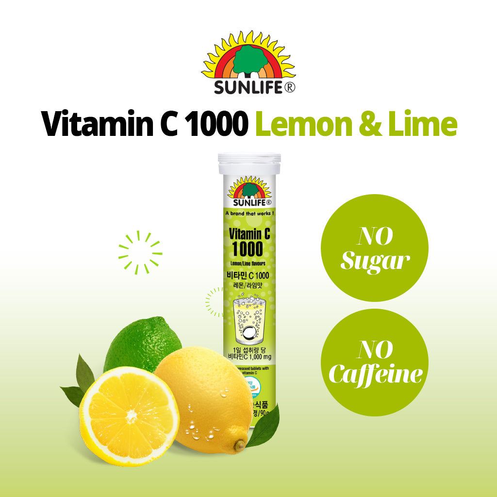 SUNLIFE Vitamin C-1000 - 20 Lemon & Lime Flavored Effervescent Tablets (4,500mg per Tablet) For Optimal Immune Support
