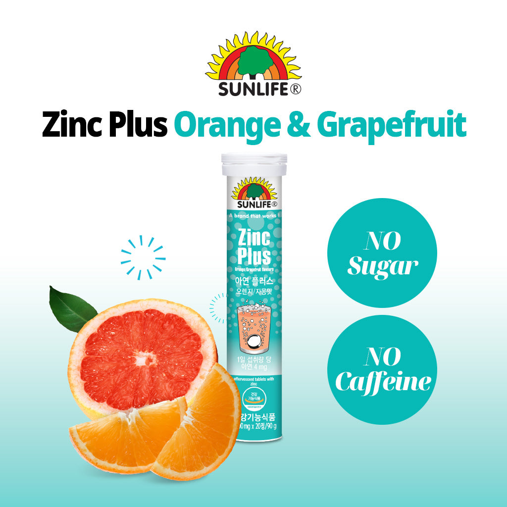 SUNLIFE Zinc Plus 20 Orange & Grapefruit Flavored Effervescent Tablets (4,500mg per Tablet) For Optimal Immune Support